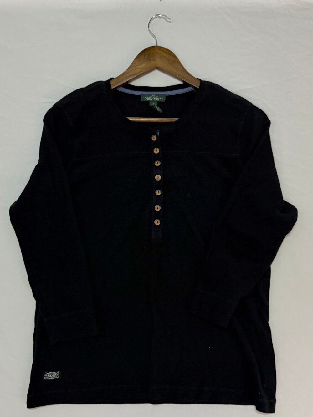 LRL Lauren Jeans Co Ralph Lauren Black Thermal Henley Top Womens XL